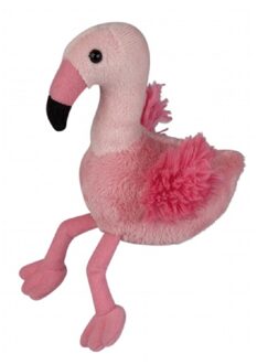 Pluche flamingo knuffel - roze - 15 cm - Kleine vogels knuffelbeesten - dieren