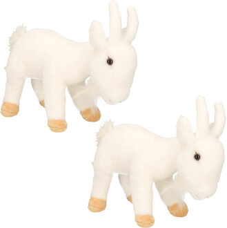 pluche geit knuffel - 2x stuks - wit - 22 cm - Geiten knuffeldieren - Boerderij dieren