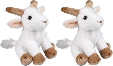 Pluche geitje - 2x - knuffel geitje - wit - 15 cm - boerderij dieren knuffel
