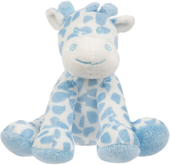 pluche gevlekte giraffe knuffeldier - blauw/wit - zittend - 14 cm