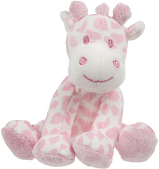 pluche gevlekte giraffe knuffeldier - roze/wit - zittend - 14 cm