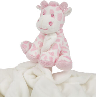pluche gevlekte giraffe knuffeldier - tuttel doekje - roze/wit - 30 cm