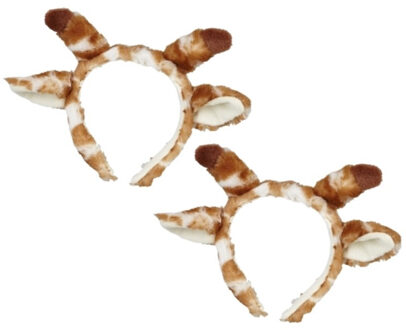 Pluche giraffe hoofdband - 2x - met oortjes - 15 cm