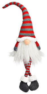 Pluche gnome/dwerg decoratie pop/knuffel wit/rood/grijs 10 x 11 x 70 cm - Kerstman pop