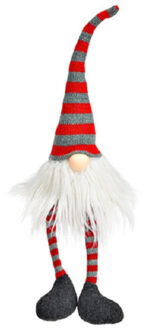 Pluche gnome/dwerg decoratie pop/knuffel wit/rood/grijs 6 x 8 x 50 cm - Kerstman pop