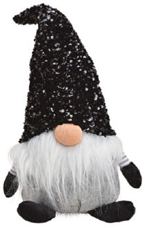 Pluche gnome/dwerg decoratie pop/knuffel zwart 17 x 24 x 48 - Kerstman pop