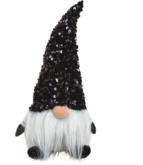 Pluche gnome/dwerg decoratie pop/knuffel zwart met glitter 29 cm - Kerstman pop