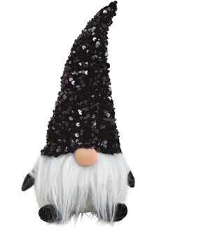 Pluche gnome/dwerg decoratie pop/knuffel zwart met glitter 29 cm