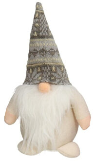 Pluche gnome/dwerg/kabouter decoratie pop/knuffel kleding creme en muts 26 x 11 cm - Knuffelpop Grijs