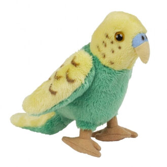 Pluche Grasparkiet knuffel - groen/geel - 15 cm - speelgoed vogel knuffeldieren - Vogel knuffels