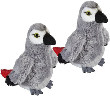 Pluche grijze roodstaartpapegaai knuffel - 2x - 15 cm - Papegaaien vogel knuffels