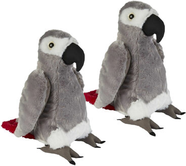 Pluche grijze roodstaartpapegaai knuffel - 2x - 30 cm - Papegaaien vogel knuffels
