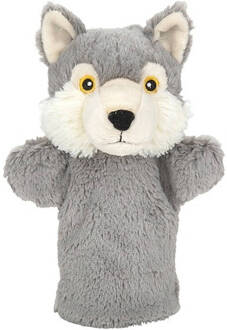 Pluche Grijze Wolf Handpop Knuffel 24 Cm - Wolven Wilde Dieren Knuffels - Poppentheater Speelgoed Kinderen Grijs