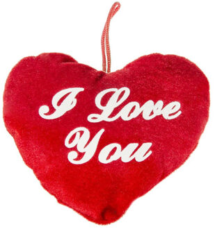 Pluche hartjes kussen I Love you 13 cm - Knuffelkussen Rood