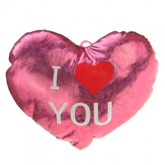 Pluche hartjes kussen I Love you 14 cm - Knuffelkussen Roze