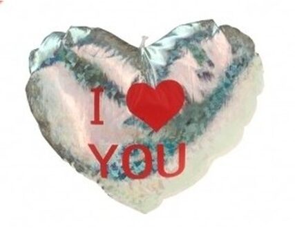 Pluche hartjes kussen I Love you 14 cm - Knuffelkussen Zilverkleurig