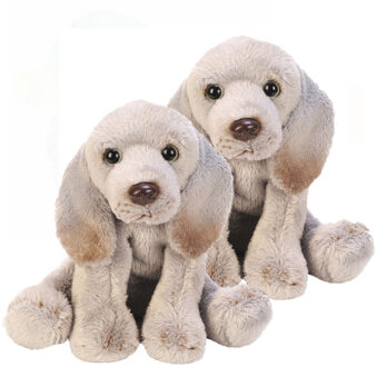 Pluche hond knuffeldier - 2x - Weimaraner - grijs - 13 cm - honden knuffels