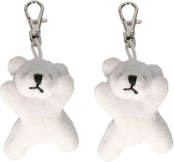 pluche IJsbeer knuffel sleutelhanger - 2x - wit - 6 cm - Speelgoed dieren sleutelhange
