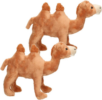 Pluche kameel knuffel dier - 2x - bruin - 22 cm