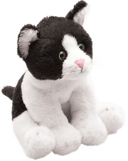 Pluche kat knuffel - zwart/witte lapjes kat - 13 cm - poes - katten speelgoed Multi