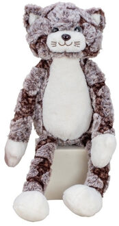 Pluche kat/poes knuffel - extra lange armen en benen - bruin - 50 cm