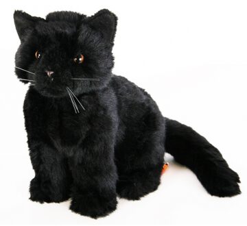 Pluche Kat/poes knuffeldier - zwart - zachte pluche - 20 cm - huisidieren katten