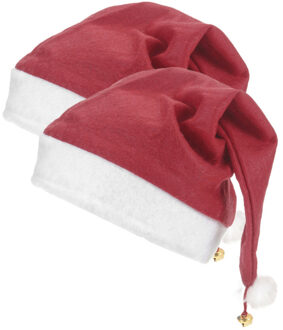 Pluche Kerstmuts - 2x - rood/wit - met belletje en pompom - 40 x 30 cm -?volwassenen - pluche