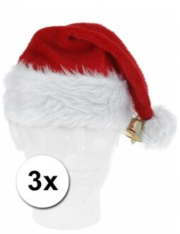Pluche Kerstmuts - 3x - met bel - voor volwassenen - 57 cm