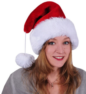 Pluche kerstmuts met grote pompom - Kerstmutsen Rood