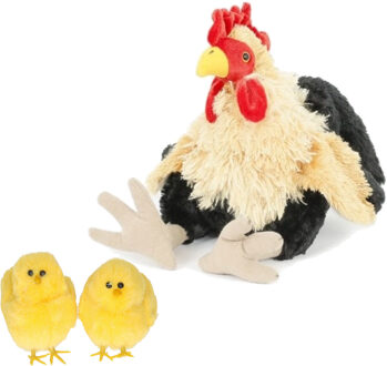 Pluche kip knuffel - 23 cm - multi kleuren - met 2x gele kuikens 7 cm - kippen familie