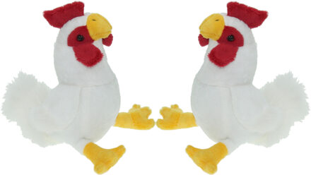 Pluche Kip knuffel - Set van 2x stuks - vogel - 20 cm - knuffeldier - boerderijknuffel - speelgoed
