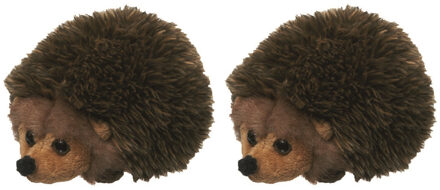 Pluche kleine Egel knuffel - 2x stuks - bruin - van 13 cm - Egels - Knuffeldieren