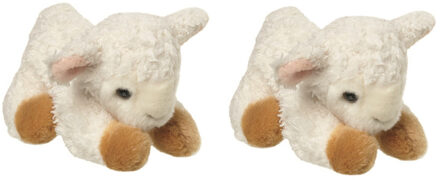 Pluche kleine schaap/Lammetje knuffel - Set van 2x stuks - wit - 14 cm