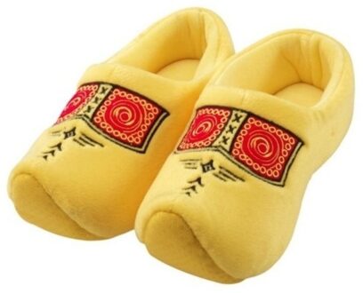 Pluche klompen/clogs sloffen/pantoffels voor volwassenen - Geel - Klompsloffen - dames/heren