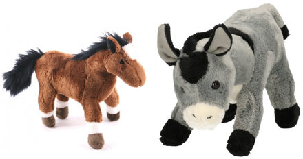 Pluche knuffel boerderijdieren set Ezel en Paard van 20 cm - Knuffel boederijdieren Multikleur