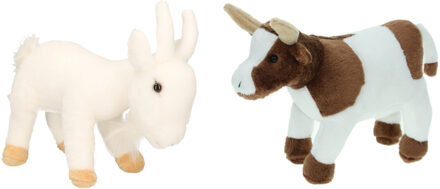 Pluche knuffel boerderijdieren set - Koe en Geit - van 22 cm - Zachte kinder knuffels - cadeau