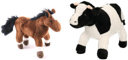 Pluche knuffel boerderijdieren set Koe en Paard van 20 cm - Knuffel boederijdieren Multikleur