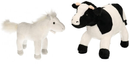 Pluche knuffel boerderijdieren set Koe en Paard van 20 cm