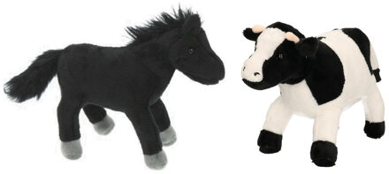Pluche knuffel boerderijdieren set Koe en Paard van 20 cm