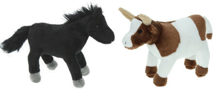 Pluche knuffel boerderijdieren set Koe en Paard van 23 cm - Knuffel boederijdieren Multikleur