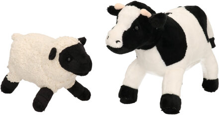 Pluche knuffel boerderijdieren set Koe en Schaap/lammetje van 22 cm - Knuffel boederijdieren Multikleur