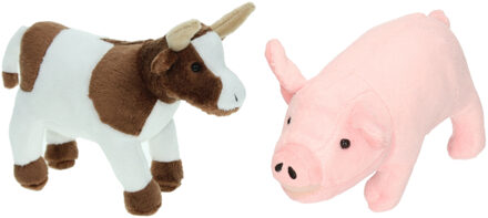 Pluche knuffel boerderijdieren set Koe en Varken van 22 cm
