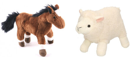 Pluche knuffel boerderijdieren set Schaap/lammetje en Paard van 20 cm - Knuffel boederijdieren Multikleur