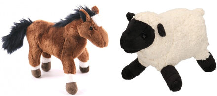 Pluche knuffel boerderijdieren set Schaap/lammetje en Paard van 20 cm - Knuffel boederijdieren Multikleur