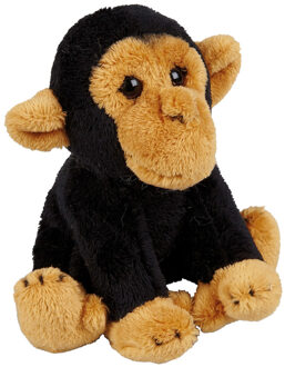 Pluche knuffel Chimpansee aap - zwart - 15 cm - Speelgoed apen knuffelbeesten