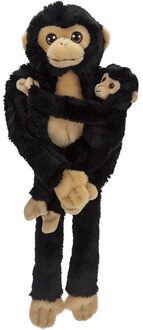 pluche knuffel Chimpansee met baby - 48 cm - zwart - Knuffeldier Multikleur