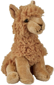 Pluche knuffel dier Alpaca - bruin - 15 cm - Speelgoed Alpacas knuffelbeesten