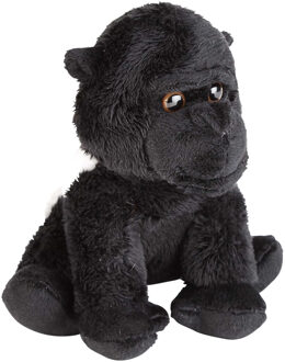 pluche knuffel dier Gorilla aap - zwart - 15 cm - Speelgoed apen knuffelbeesten