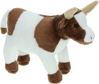 Pluche knuffel dier Koe - bruin/wit - 23 cm - Boerderij dieren