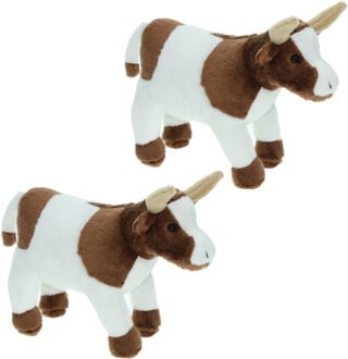 Pluche knuffel dier Koe - Set van 2x stuks - bruin/wit - 23 cm - Boerderij dieren